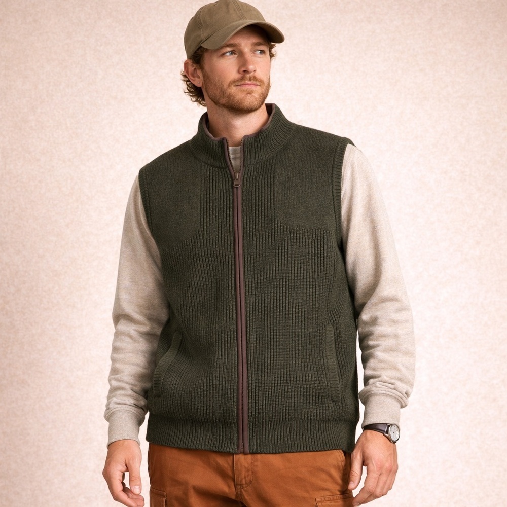 Vintage LL Bean Green Lambswool Zip Up Vest Size XL Outdoor Gorp Granola Hiking